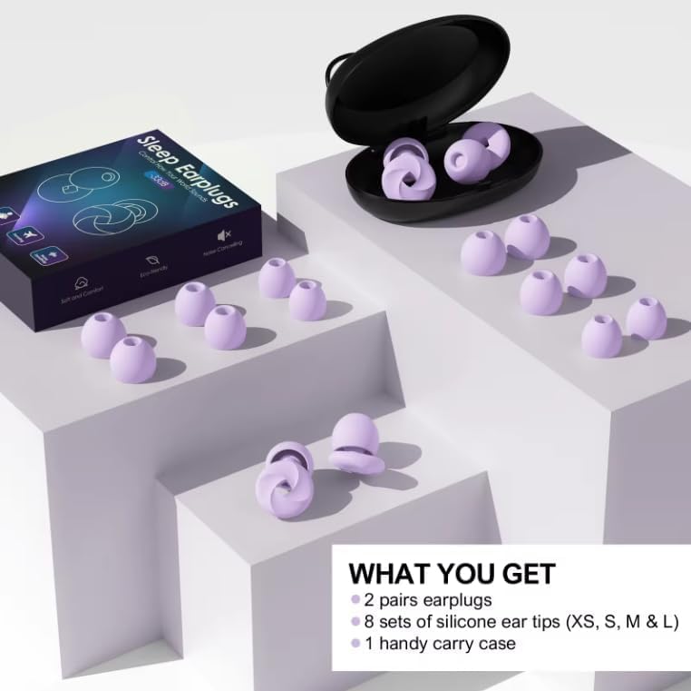 Image of Loop Earplugs for Noise Reduction High Fidelity Ear Protection for Concerts, Work, Noise Reduction, Studying, Musicians, Motorcycles, Relaxation - SNR 33 Filter Sound Blocking - Reusable Flexible Earplugs for Sleep - Travel , 4 Ear Tips in XS,S,M, L (Purple, Free Size)