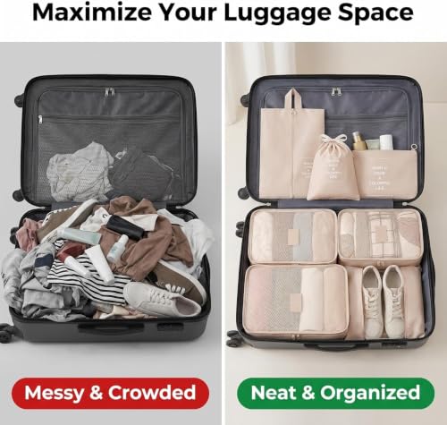 Image of 7pcs Set Luggage Carry On Suitcase Packing Cubes (Cream)