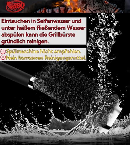 Grillbürste, TNTOR Grill Reinigungsbürste mit Extra Langer Edelstahl Borsten, Edelstahl Spatel und PP Wärmedämmung Griff, für Gasgrill, Holzkohlegrill, Kugelgrill, Elektrogrill und Grillrost.