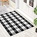 Winwinplus 100% Cotton Buffalo Plaid Outdoor Rug Black/White Hand-Woven Checkered Door Mat Washable Rag Throw Rugs,Black and White Plaid Rug 35.4inch x 59inch