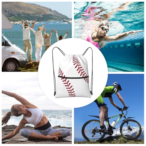 Image of Outdoor Sports Baseball Drawstring Bag, Waterproof Drawstring Backpack for Gym Sports Teams Baseball Party, Men Women Durable Sackpack Bag with Front Zipper Pocket and Inside Zipper Pocket