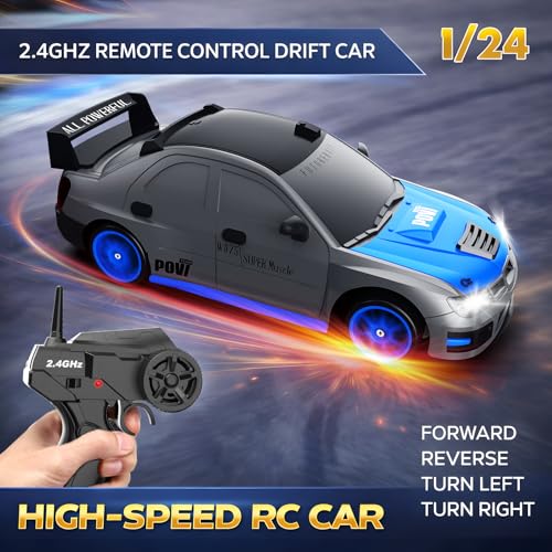Image of Remote Control Car RC Drift Car 2.4GHz 1:24 Scale 4WD 15KM /H High Speed Model Vehicle with LED Lights Drifting Tire Racing Sport Toy Car for Adults Boys Girls Kids Gift