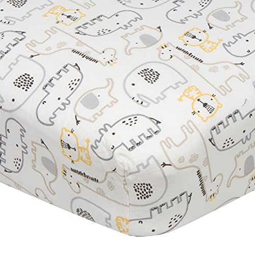Image of Gerber Baby Boys Girls Neutral Newborn Infant Toddler Nursery 100 % Cotton Fitted Bedding Crib Sheet, Safari Animals White, 28" x 52"