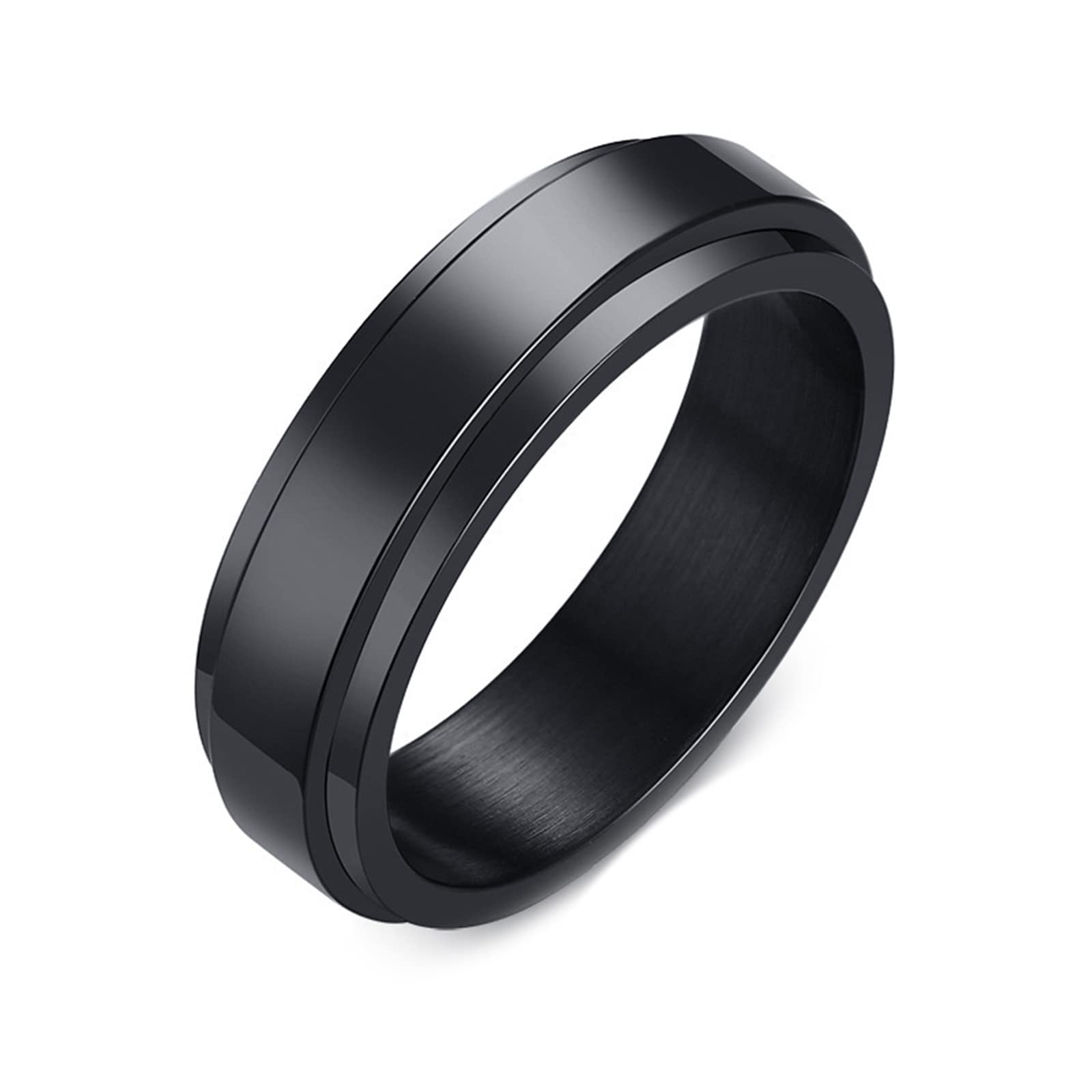 EpinkiAnillos Antiestres, Anillo 6MM Anillo Giratorio Pulido Plata/Negro/Oro/Oro Rosa para Hombre Acero Inoxidable Anillos Modernos