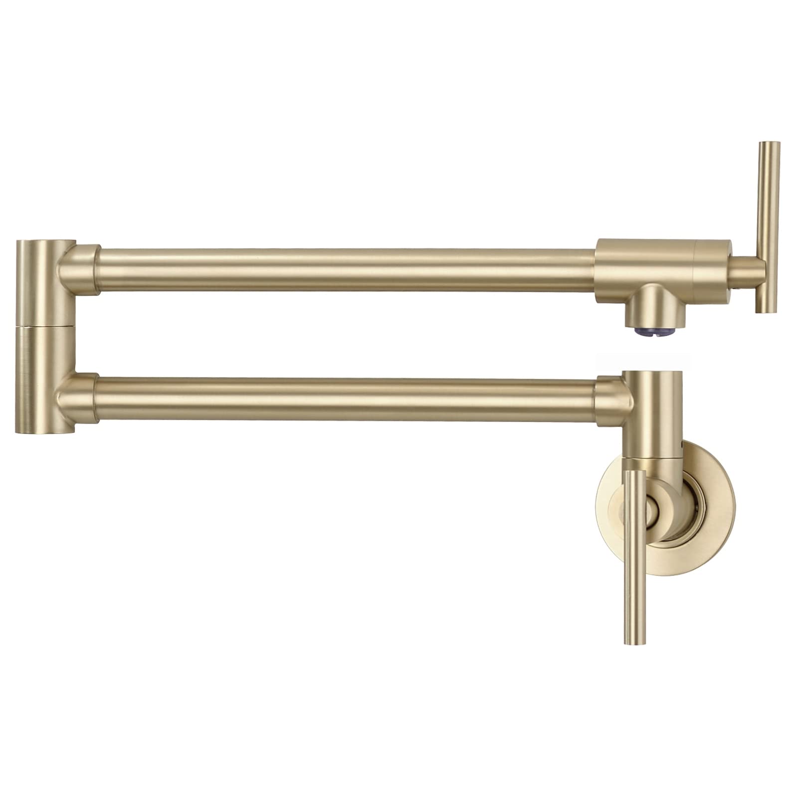Grifo de llenado de olla de oro cepillado de acero inoxidable comercial montaje en pared grifo del fregadero de cocina plegable estirable con un solo agujero dos asas