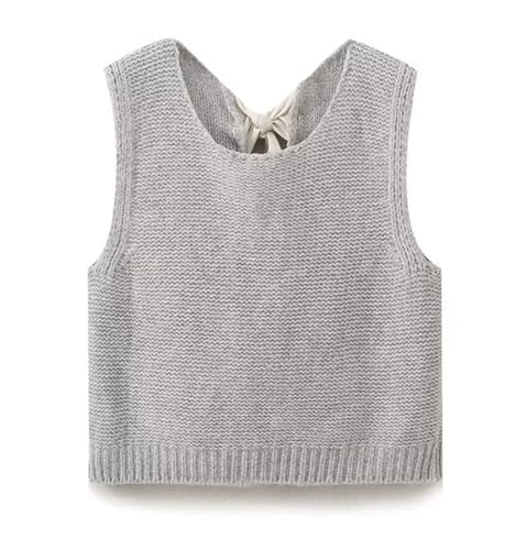 Womens Cute Bow Tie Open Back Cropped Sweater Vest Knit Tank Tops Y2k Girls Sleeveless Cardigan Pullover Shirts2