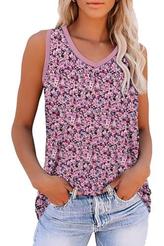 KISSMODA Womens Flora Print Tank Tops Ribbed Summer Shirt Sleeveless Summer Casual Women Blouses(S-3XL)