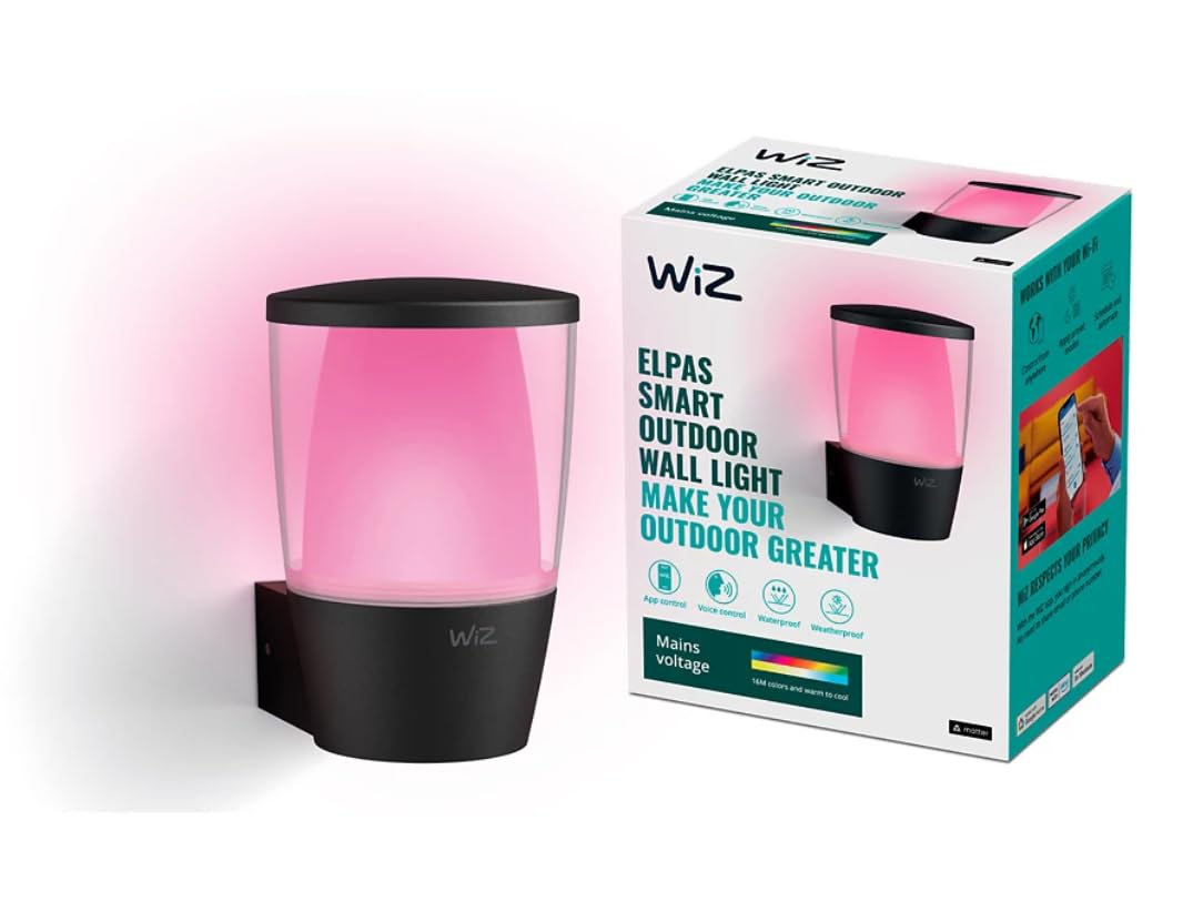 WiZ Lampada da Parete Smart Elpas WiFi, per Esterni, Luce Bianca o Colorata, Dimmerabile, 8.5W, Tecnologia SpaceSense, Controllo Vocale (Alexa, Apple HomeKit, Google Home)
