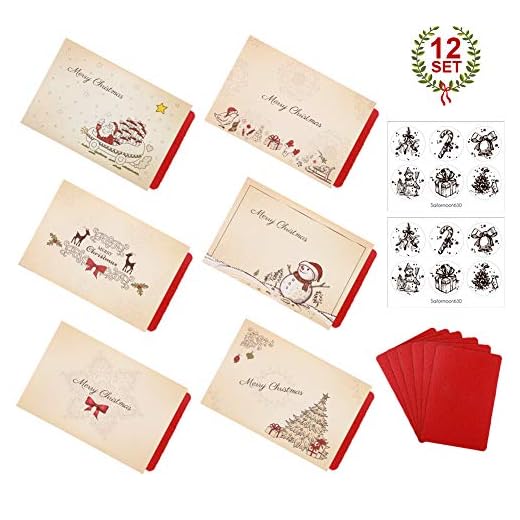 12 tarjetas de felicitación navideñas Rosa roja con sobres y pegatinas, Tarjeta de Felicitación, Papel Kraft Retro Hecho a Mano,Navidad tarjetas de felicitación Bulk invierno vacaciones de Navidad