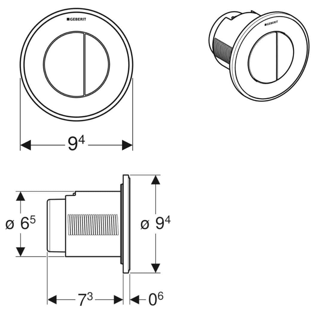 Geberit - Pulsador A Distancia Geberit Serie 01, Neumático, Para Doble Descarga, Para Cisterna Empotrada Sigma 8 Cm, Pulsador Empotrado: Cromado Brillante (116.043.21.1)