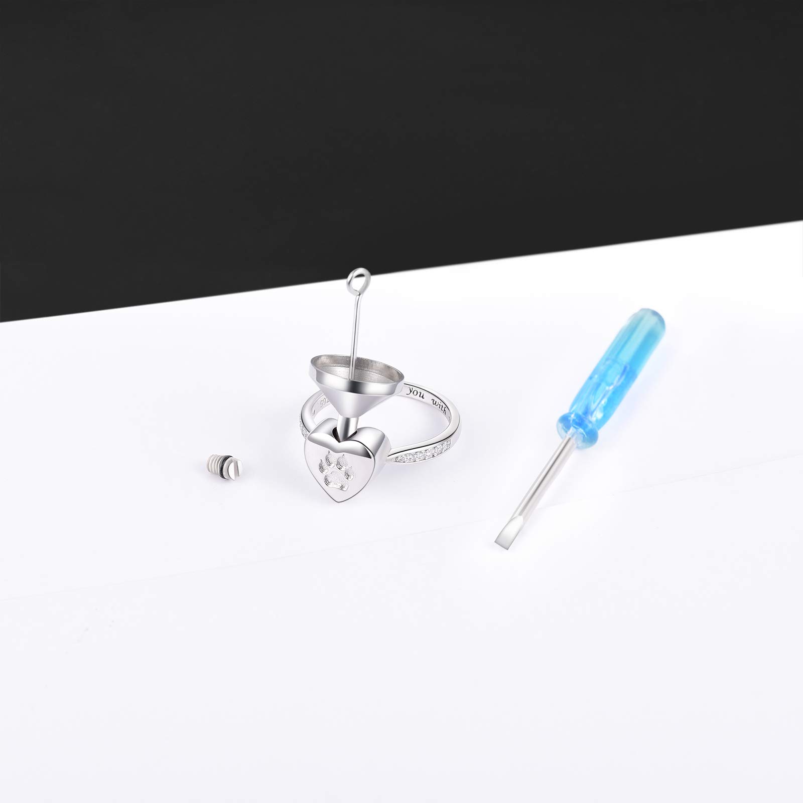 Fookduoduo Urna per ceneri in argento Sterling 925 con impronta di zampa I Carry You with me, gioiello per cremazione cane gatto artiglio urna per gli amanti degli animali domestici