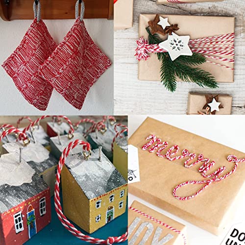 Image of G2PLUS 656 Feet 2MM White and Red Cotton String | Natural Soft and Sturdy,for Christmas Gift Wrapping, DIY Arts and Crafts, Butchers Twine for Baking