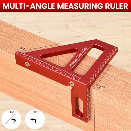 Image of Serplex Aluminum Alloy Woodworking Ruler 45 90 Angle Measuring Tool With Laser-Etched Markings, Multi-Template Design, Precision Carpenter Drawing Line Ruler For DIY & Professional Woodworking Task
