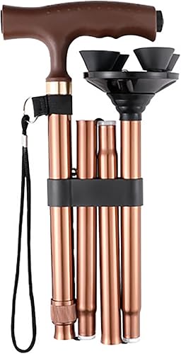 Miniatura 3 de Bastón de caminar para personas mayores, plegable, estable, con base de pivote cuádruple, con luz LED, antideslizante, ajustable, antigolpes,