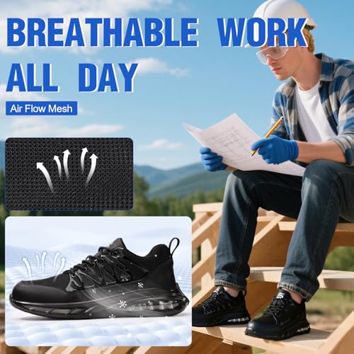 Image of Steel Toe Work Shoes for Men Lightweight Safety Shoes with Puncture Resistant Sole Comfortable Construction Industrial Work Shoe for Warehouse