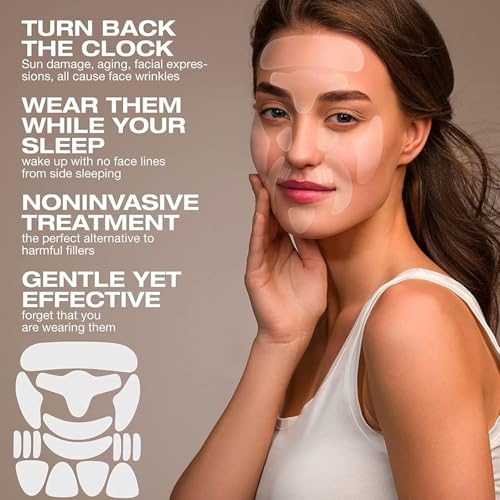 16 Stücke Gesichtsglättungspflaster, Wiederverwendbare Silikon Falten Pads, Weiches und Hautfreundliches Design und Waschbar, für Stirn, Augen, Wangen, Mund und Brust