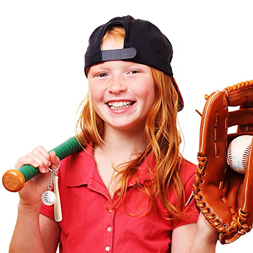 Hicarer 16 Pcs Mini Baseball Keychain with Wooden Bat for Sports Theme Party Team Souvenir Athletes Rewards Party Favors - Thumbnail 5