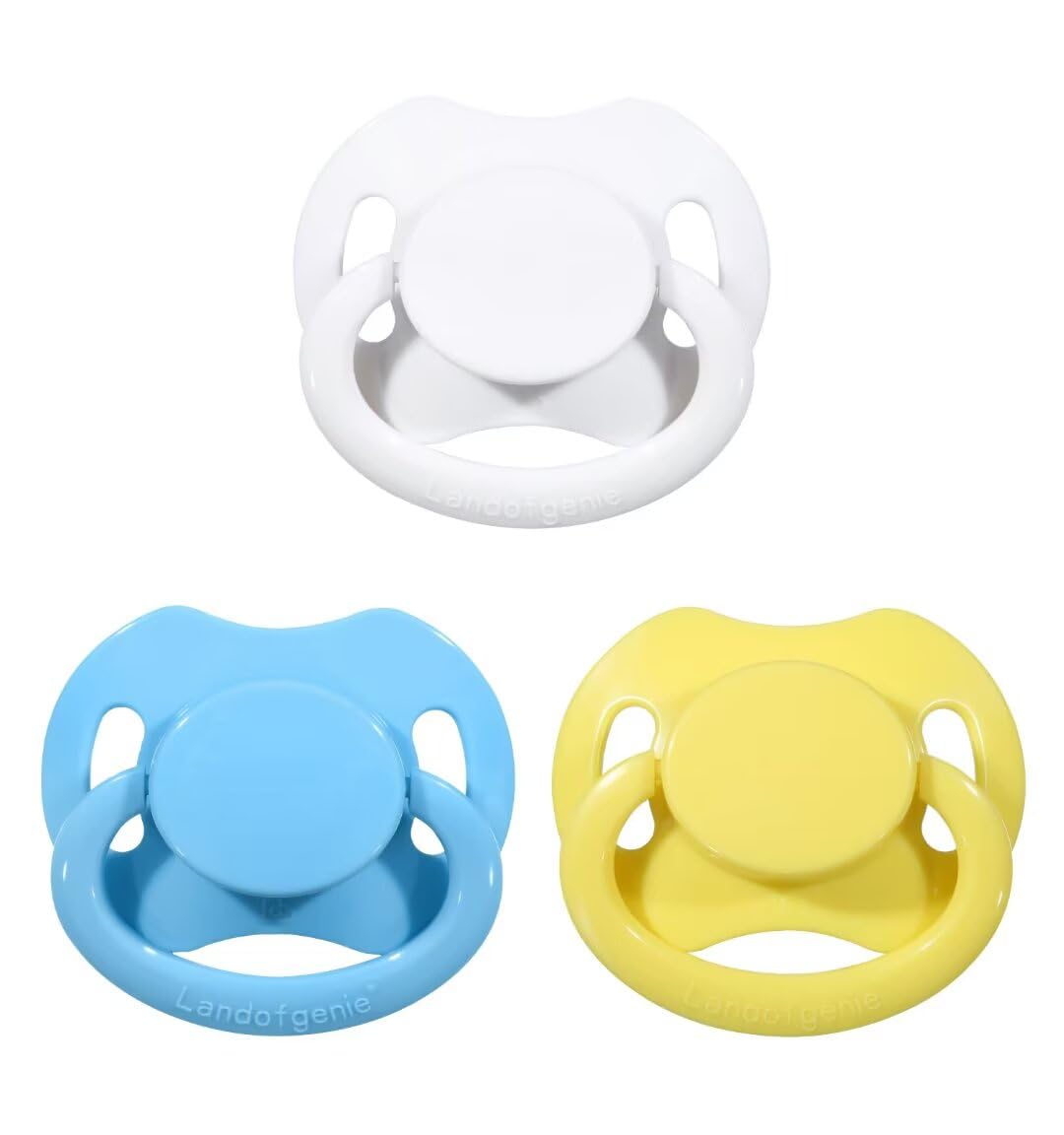 Landofgenie Large Shield Adult Size Pacifiers Set Bone Shaped Cutie Pacifier 3 Pack - White+Blue+Yellow