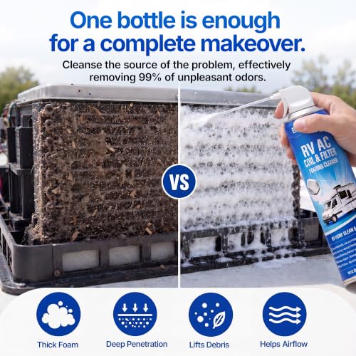Image of AC Coil Odor Removal Cleaner: Gentle Foam Formula, Removes Dust & Grease Removal, Enhances Cooling Efficiency, Ideal for RV Owners & Campers 19oz (2pcs)