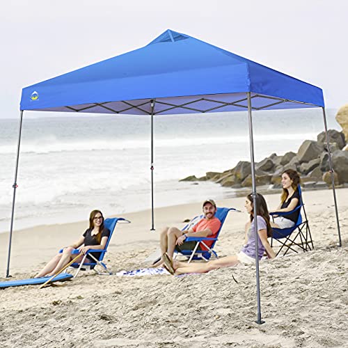 Crown Shades 9'X9' Pop Up Canopy With 11X11 Base Patented One Push Canopy Tent Outdoor Shade Bonus Carry Bag, 8 Stakes, And 4 Ropes, Blue #TOP5