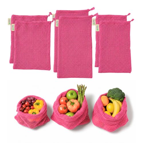 Image of Vegetable Bag for Fridge (6 pcs), Fridge Storage Containers with Drawstrings, 100% Cotton Vegetable Storage Bags for Refrigerator, Keeps Veggies Fresh Longer, Eco-Friendly Fridge Bag (Onion Pink)