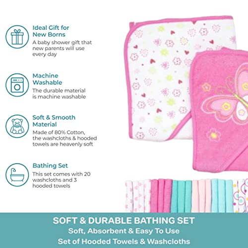 Image of Spasilk Bath Hooded Towels & Washcloths Set for Babies, 23-Piece Gift Set, Pink Butterfly, (Gift GBA23 07)