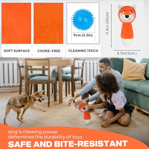 Image of Fida Squeaky Dog Toys for Aggressive Chewers 3 in 1, Dog Chew Toys with 3 Layers,Interactive Dog Toys for Large Dogs Balls to Keep Them Busy for Small Medium Dogs(Fox)