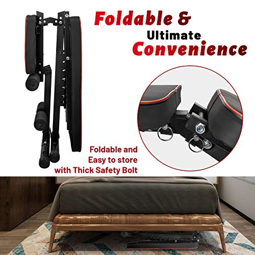 QingAn Adjustable Weight Bench for Home Gym, Foldable Incline Strength Training Bench for Full Body Workout,Decline Sit Up Bench with Elastic Ropes for Fitness Exercises and Weight Training