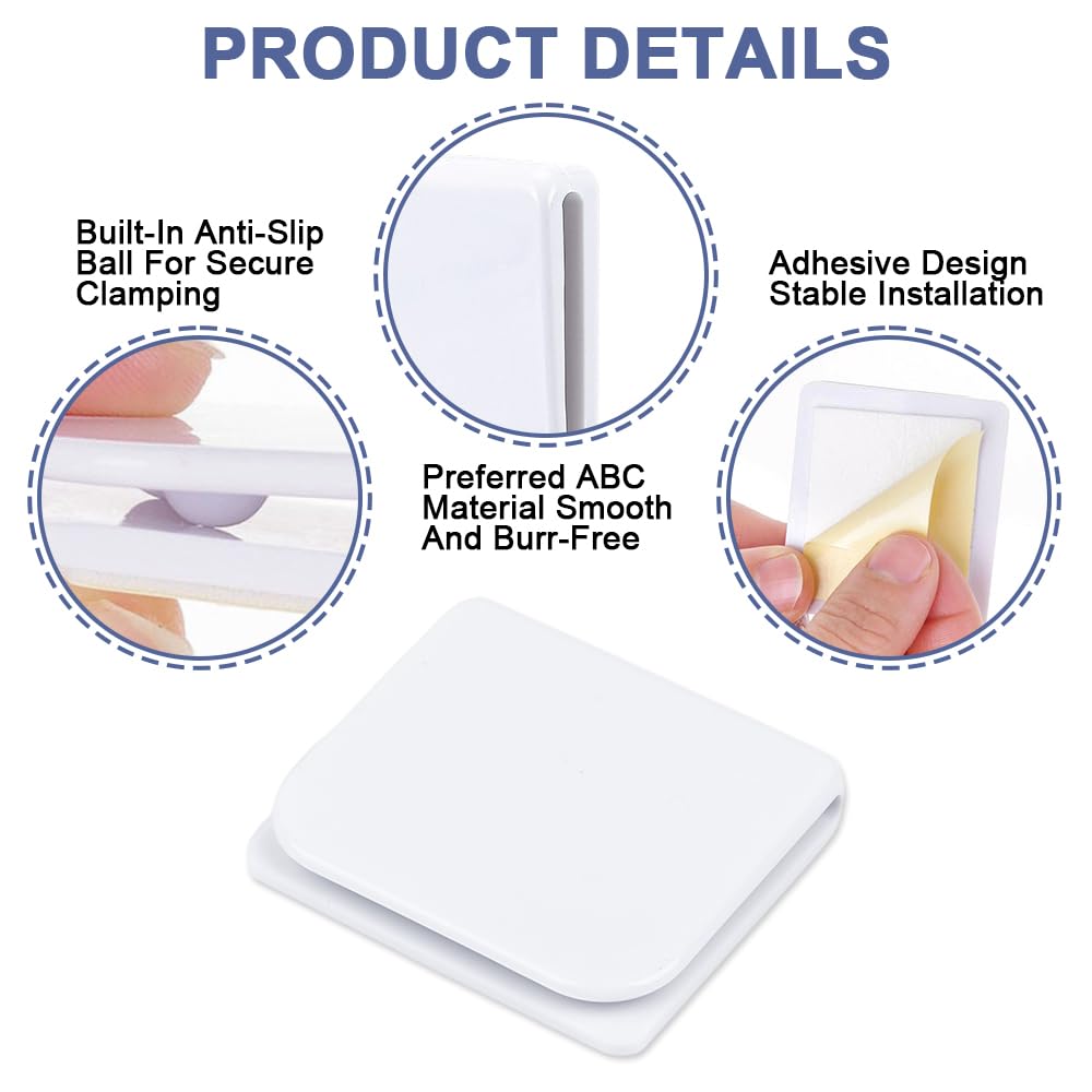 4x Duschvorhang-Clips - Selbstklebend & Spritzwassergeschützt (Weiß)