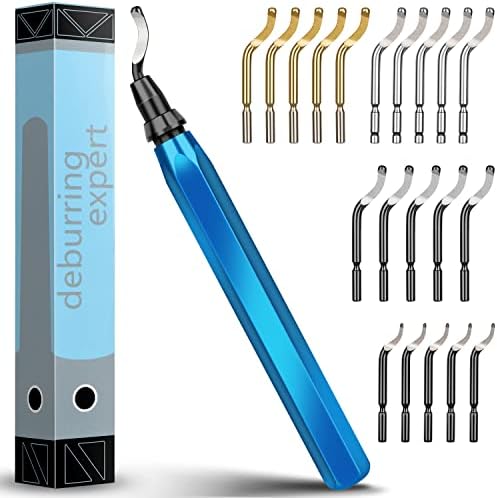 Nujzuir Deburring Tool Manual Deburring with 21 Replacement Blades for 3D Printers, Plastic, Aluminum and Stainless Steel Resin, PVC Edges (21 Mixed Blades)