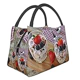 IUBBKI Postre de fresa Postre de fresa Crema de yogur Bolsa de almuerzo de remolacha Bolsa de picnic Bolsa de artículos diversos Bolsa de compras Bolsa de aislamiento portátil Familia de cocina