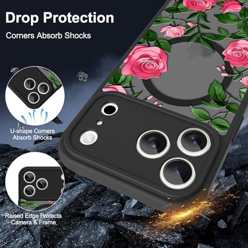 Coque iPhone 17 Pro fleur rose avec protection arrière rigide transparente