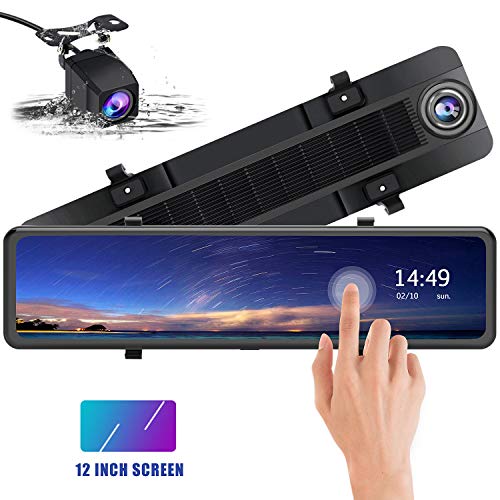 Mirror Dash Cam 1080P Front and Rear Dual Lens Backup Camera,12 Inch IPS