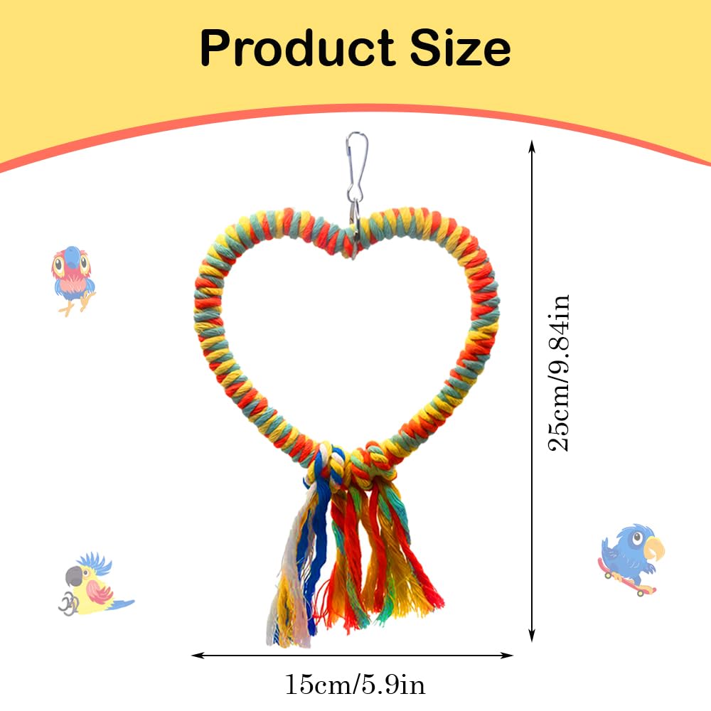 Bird Rope Swing 5.9Inch Diameter Cage Hanging Toys Multicolour Cotton Rope Ring Bird Cage Toy for Small Parrots Birds Climbing Playing Relaxing - Image 2