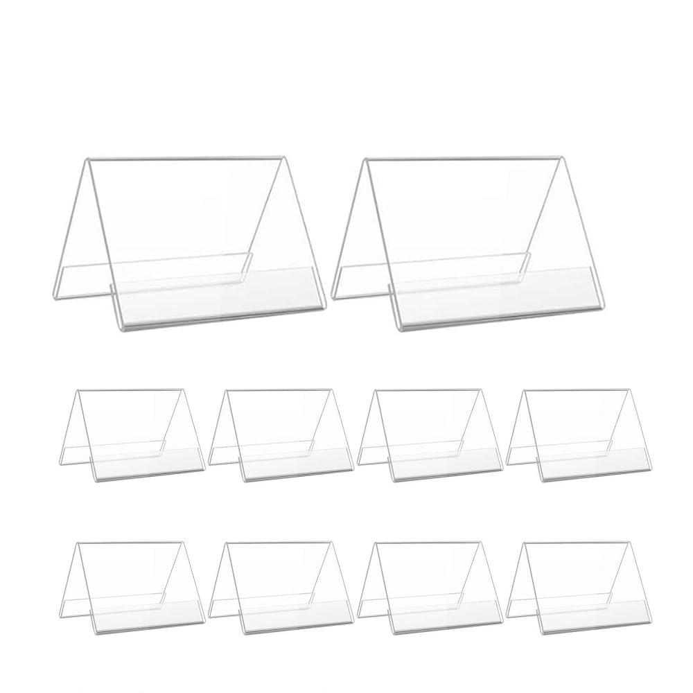 Placa de Identificación de Mesa de Acrílico - 10 Piezas Soporte de Sobremesa 15x10cm, Portaetiquetas y Expositor Transparente para Alertas, Señalización y Organización en Oficina