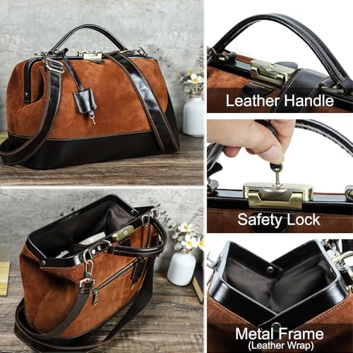 Image of CONTACTS Doctor Bag Purse for Women Luxury Leather Handbag with Lock Shoulder Bag Vintage Top Handle Bag