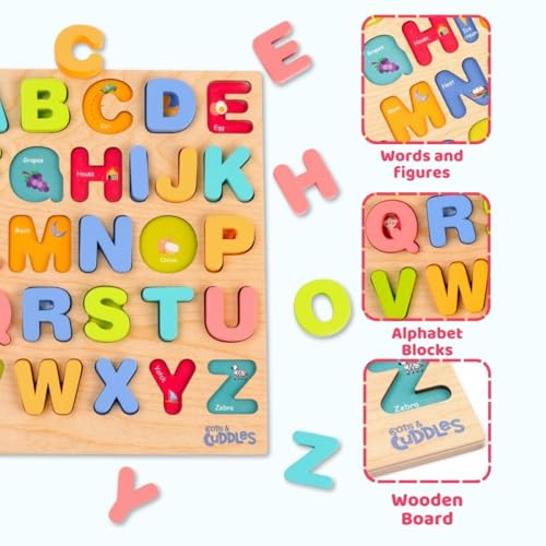 Image of Cots and Cuddles Wooden Alphabet Board for Kids | ABC Learning & Letter Recognition Toy | Montessori Educational Toy | Safe & Durable | Age 1+