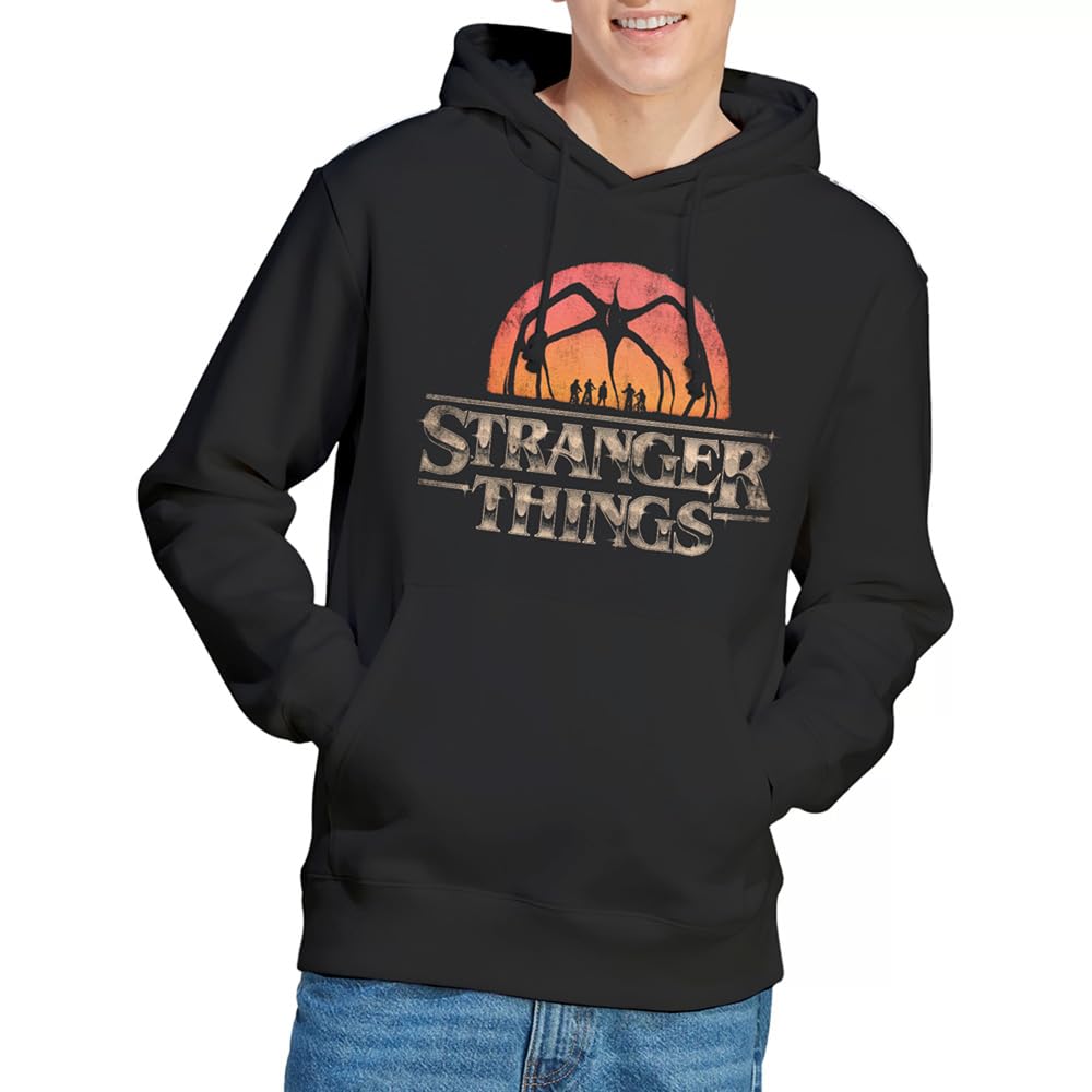 Stranger Things Sunset Logo Unisex Hoodie, Black, Small