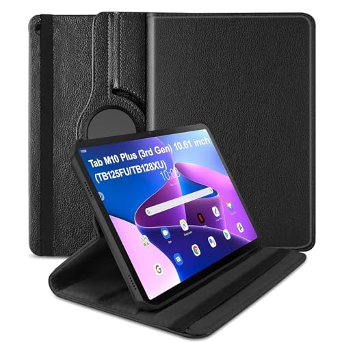 World biz Case for Lenovo M10 Plus 3rd Gen 10.6-Inch Case 2022 (TB-125F/128F) 360 Degree Rotation Protective Stand Leather Folio Cover Back Auto Wake/Sleep Tab M10 Plus 10.6 (Black)
