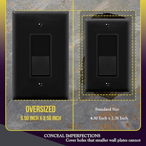 Image of ENERLITES Decorator Light Switch or Receptacle Outlet Wall Plate, Gloss Finish, Oversized 1-Gang 5.5 inch x 3.5 inch, Unbreakable Polycarbonate Thermoplastic, UL Listed, 8831O-BK, Black
