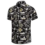 EUOW Men's Hawaiian Shirt Short Sleeves Printed Button Down Summer Beach Dress Shirts(Black,S)