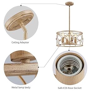 WUZUPS 4-Light Round Drum Chandelier Pendant Ceiling Lighting Rustic Farmhouse Fixture for Kitchen Island Dining Room Entry, H 7.7" x W 15.7", E26 Base, Imitation Wood Grain WUZUPS 4 Light Round Drum Chandelier Pendant Ceiling Lighting Rustic Farmhouse Fixture for Kitchen Island Dining Room Entry H 77 x W 157 E26 Base Imitation Wood Grain