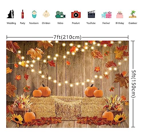 Halloween Backdrops Happy Thanksgiving Autumn Harvest Backgrounds Haystack Pumpkins Maple Leaves Photography Background for Family Photo Studio Props (2.1x1.5m) - Image 2