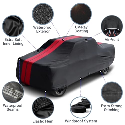 Image of iCarCover Premium Truck Cover for 1973-1983 Ford F-100 Regular Cab, Long Bed Heavy Duty Waterproof All Weather Automobiles Custom Fit Full Exterior UV Snow Rain Protection Covers (Stripe - Black /Red)