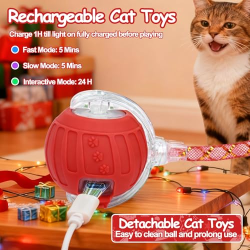 Image of Interactive Cat Toy Ball - Christmas Cat Toys for Indoor Cats with Feather Tails for Chasing, Moving Stimulation Smart Cat Toy for Enrichment, Motion Activated Automatic Rolling Toys to Keep Them Busy