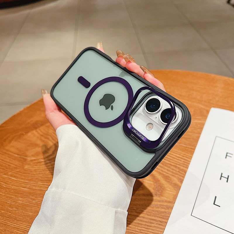 Image of LuxuryKase Smoked Clear MagSafe Case for iPhone 17 | Metal Camera Guard Kickstand | Rugged Grip Edge | Hard PC Back + Soft TPU | Wireless Charging Support - Purple