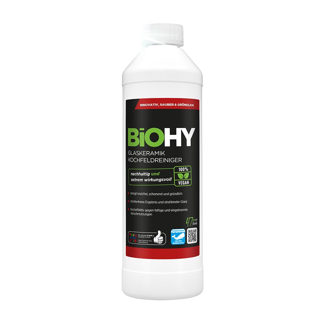 BiOHY Detergente per piani cottura in vetroceramica (Bottiglia da 500ml) | Ottimo per la pulizia e la cura del piano cottura e per l’induzione (Kochfeldreiniger)