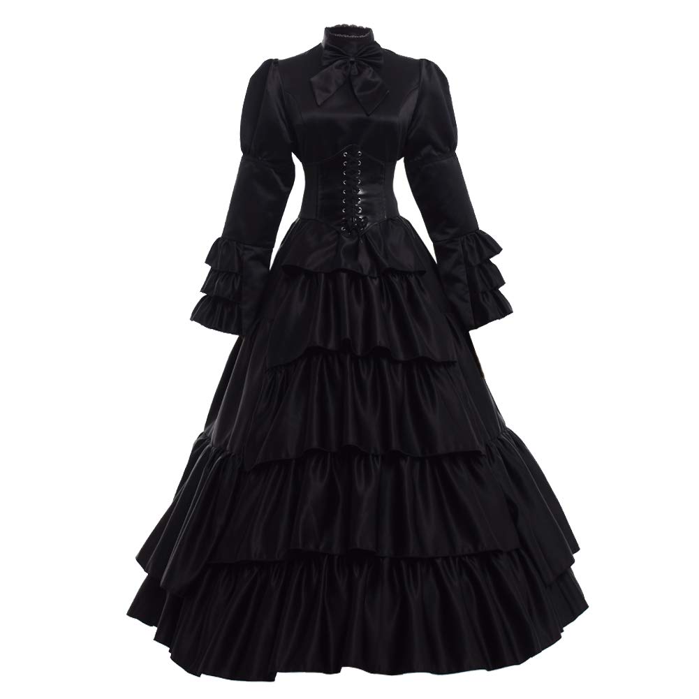 GRACEART Vittoriano Abito da Ballo da Donna Carnevale Costume di Carnevale (M, Nero)
