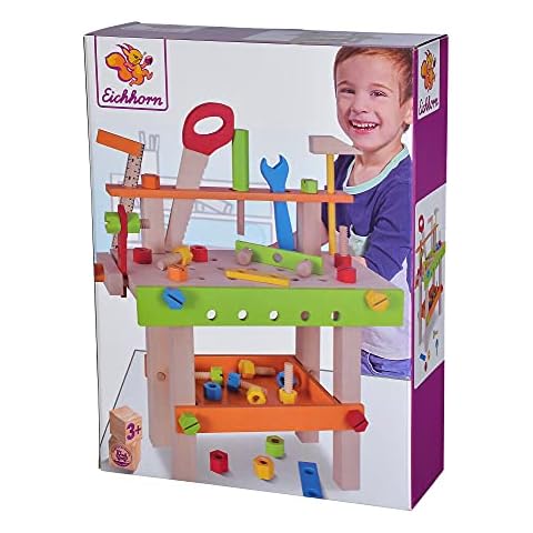 Eichhorn 100001844 Kids Work Bench & Tools | 39cm Tall Colourful Toy Workbench comes with 49 Fun Tools & Accessories | Ages 3+, Multicolour Cover