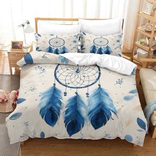 Parure de lit 260x220cm oiseaux bleus en microfibre fermeture éclair - 3